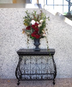 Mausoleum Decor, Granite Table, Winter Flowers